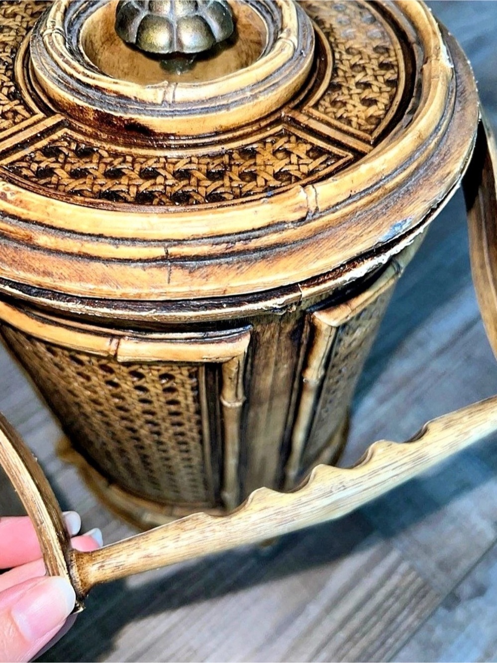 MCM Gold & Brown Decorative Ice Bucket Lidded Container - Picture 5 of 7